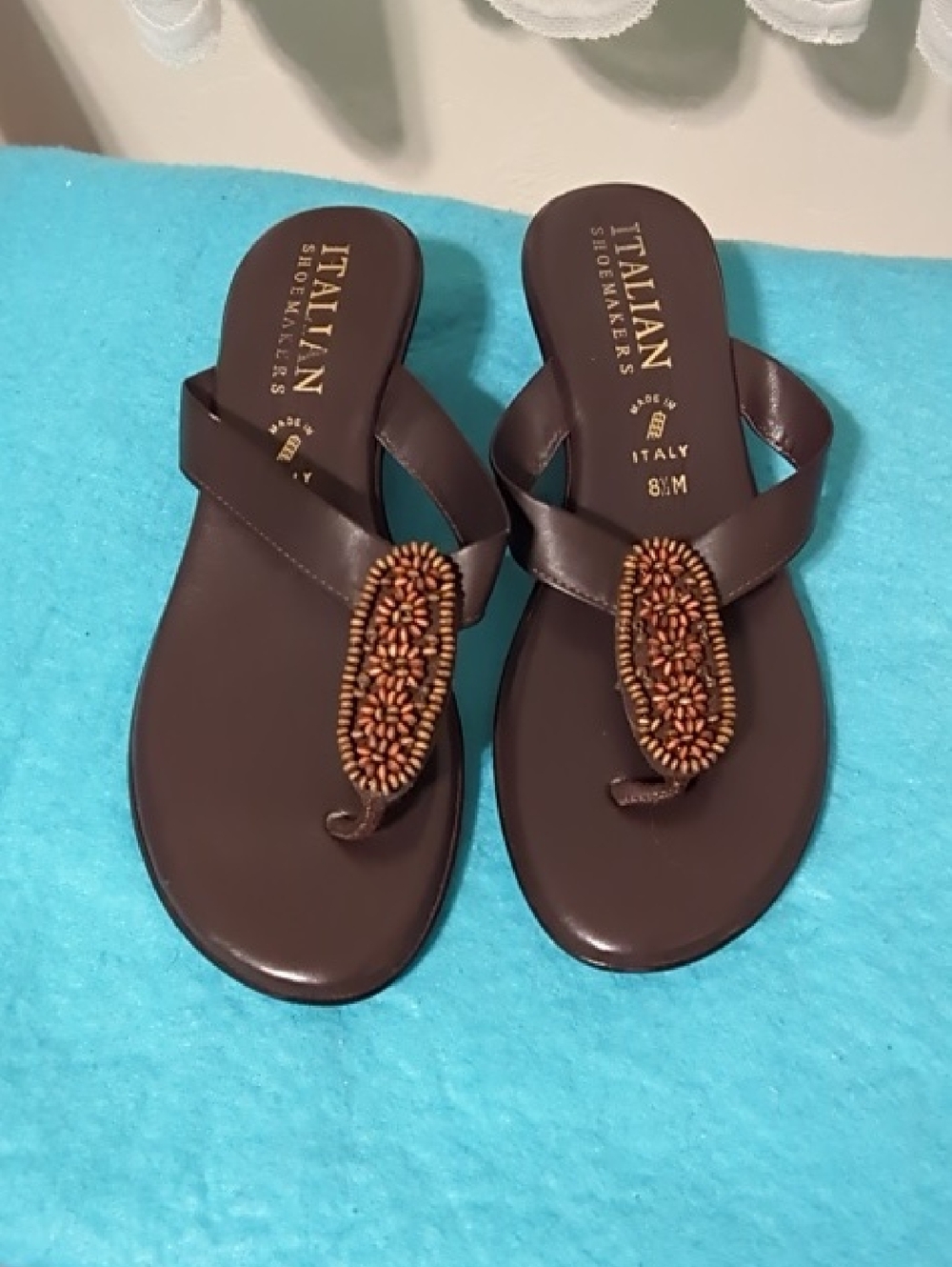 Italian Shoemakers Brown Beaded Toe-Post Sandals